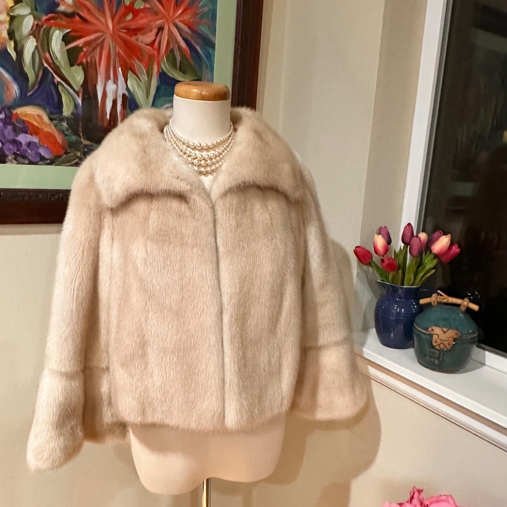 Saga Pearl Mink Real Fur Jacket in Rich Natural Color w/ Satin Lining - Med